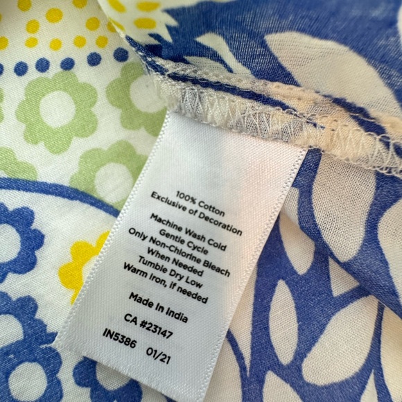 Talbots Green Yellow Blue Paisley Smocked Button Down Size Petite Large - Picture 9 of 10